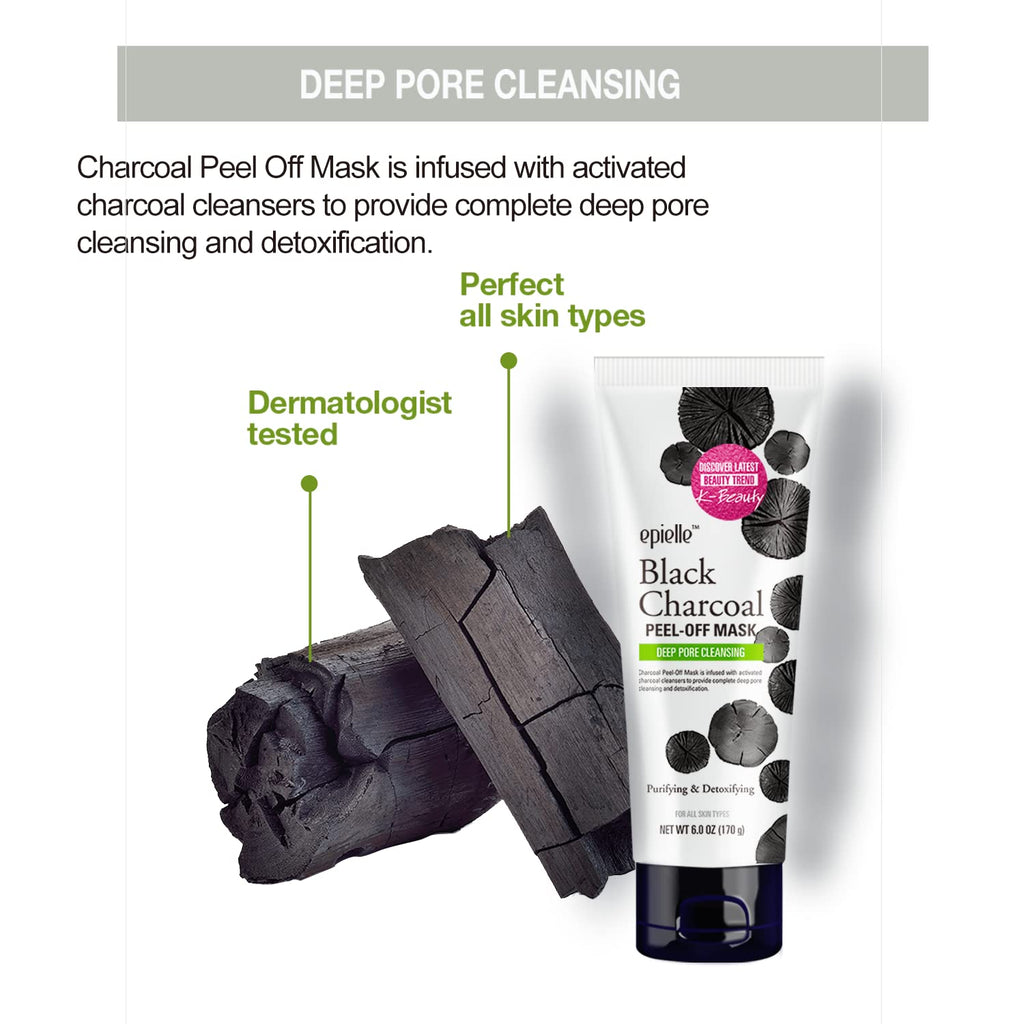 Epielle Black Charcoal Peel Off Mask | Deep Pore Cleansing with Activated Charcoal | 6 fl oz | 2pk