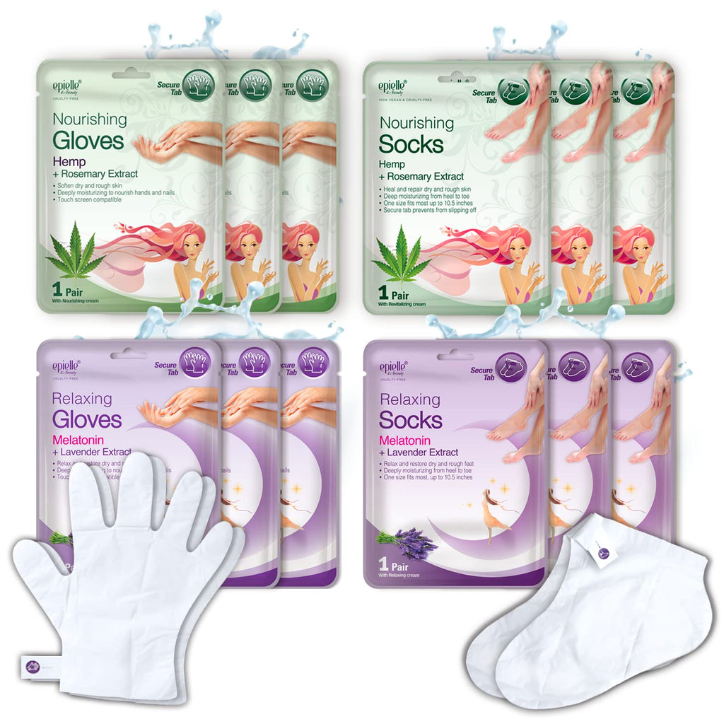 Epielle Relaxing & Nourishing Hand & Foot Masks – 6 Moisturizing Gloves & 6 Moisturizing Socks