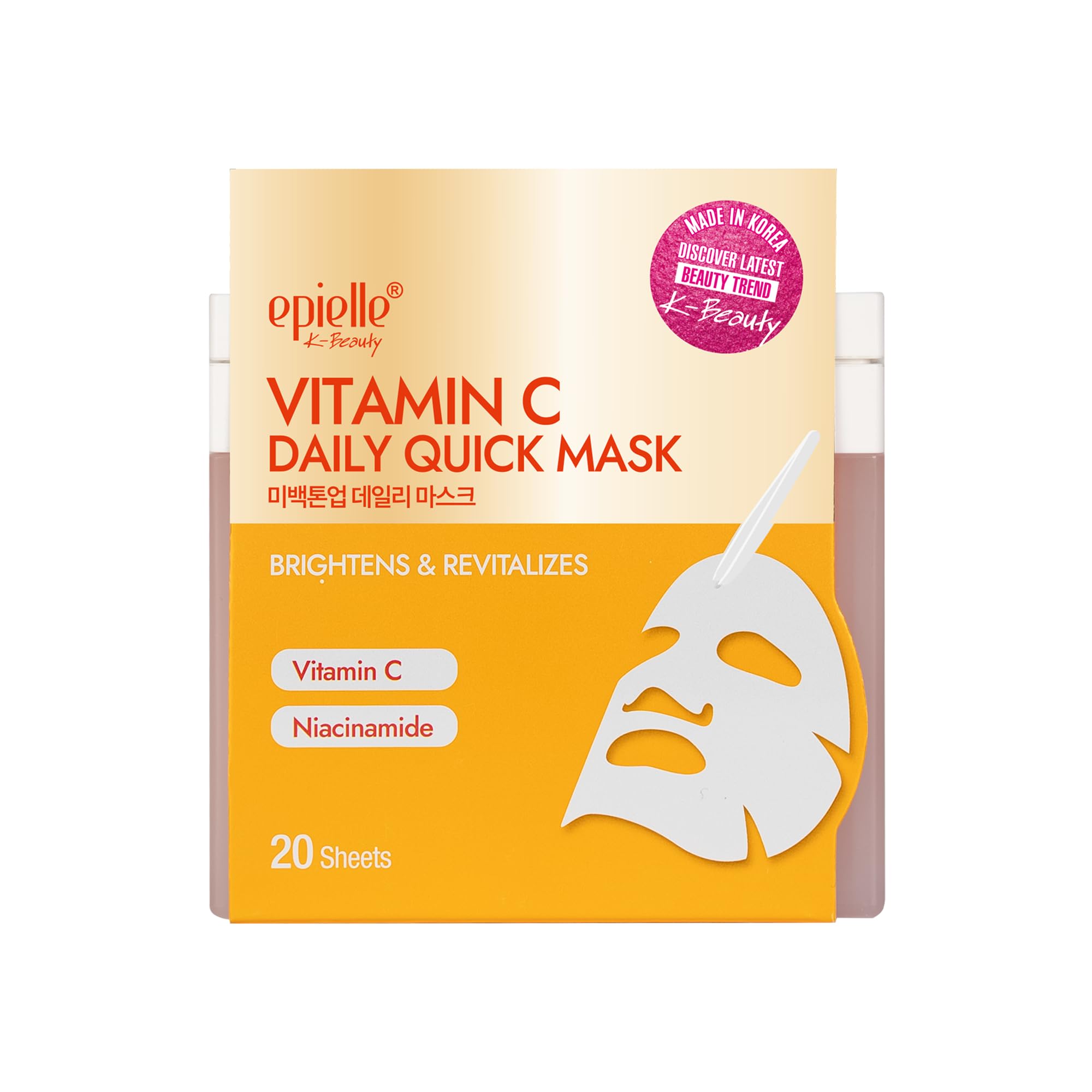 Epielle Vitamin C Korean Face Masks 20 Pack – Brightening Sheet Masks with Niacinamide