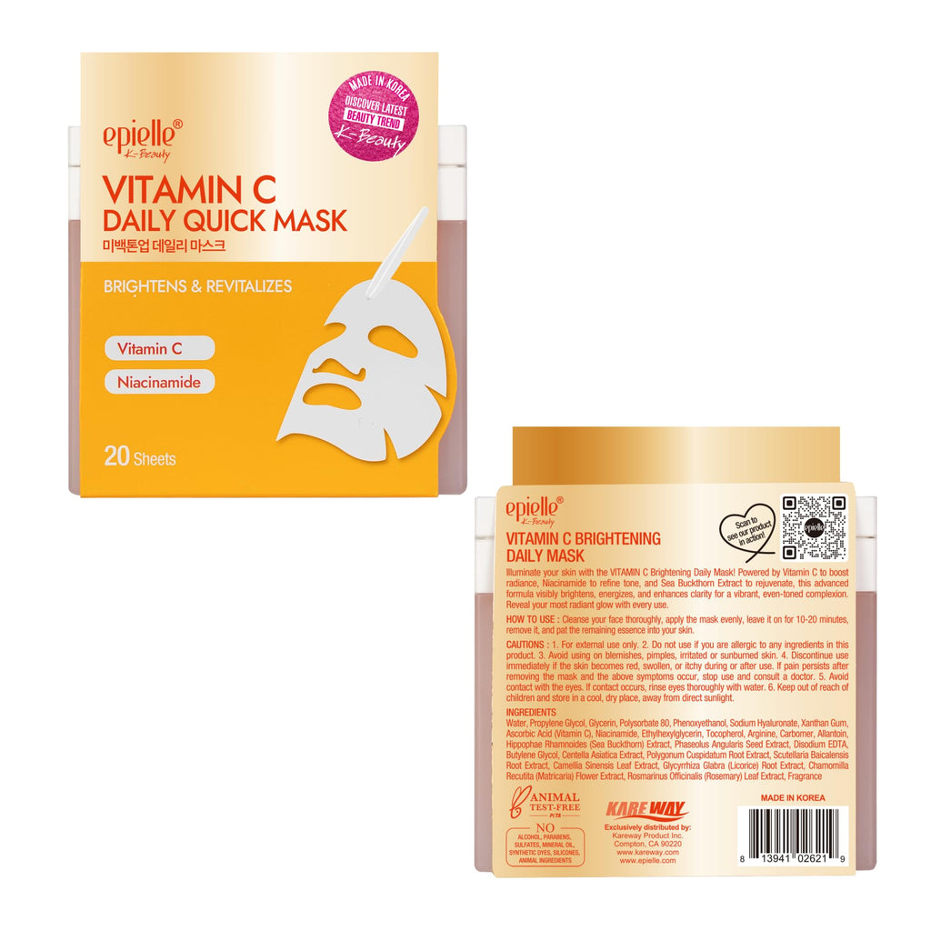 Epielle Vitamin C Korean Face Masks 20 Pack – Brightening Sheet Masks with Niacinamide