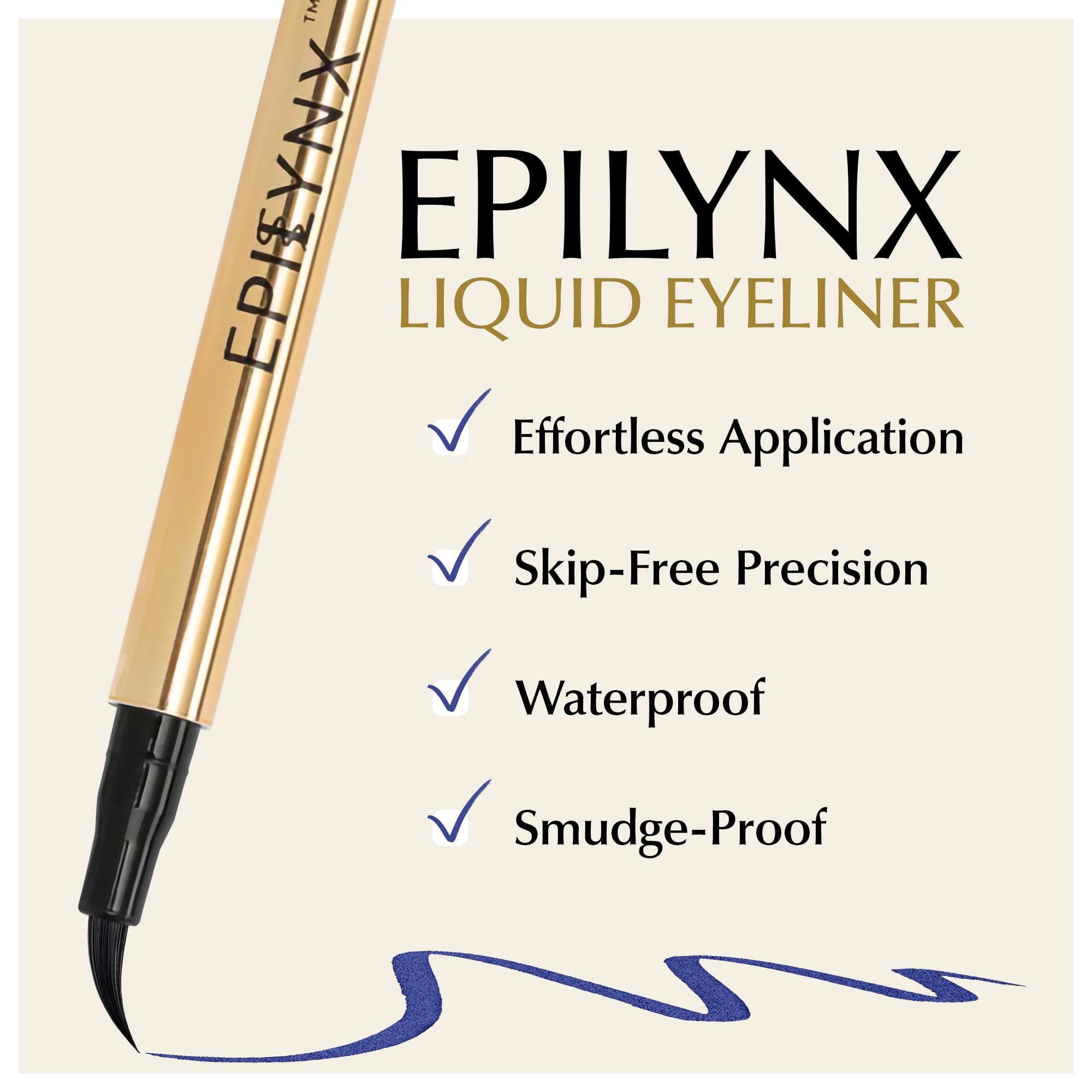 EPILYNX Eyeliner Liquide Hypoallergénique — Waterproof, Pointe Fine, Vegan, Bleu, 2 mL