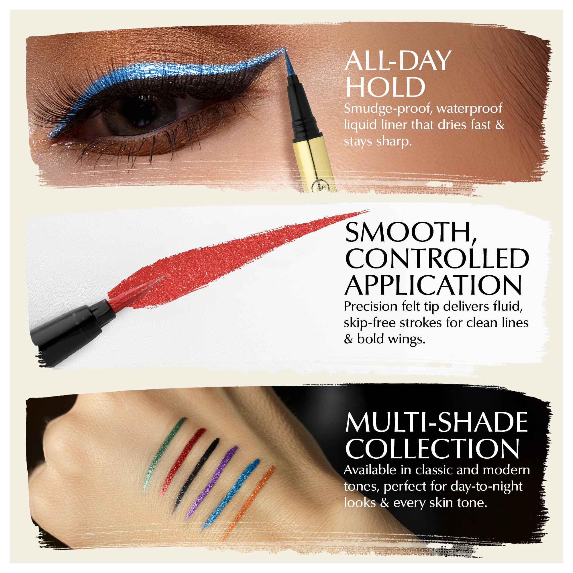 EPILYNX Liquid Eyeliner Gift Set - Waterproof, Hypoallergenic, Vegan, Gluten-Free with Fine Brush Tip (6 Shades)