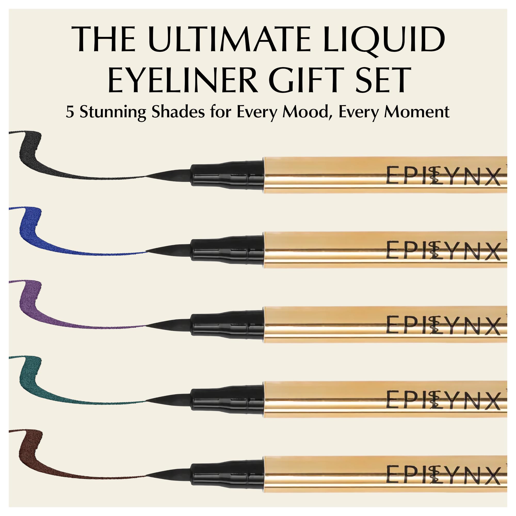 EPILYNX Liquid Eyeliner Gift Set – Hypoallergenic, Waterproof, Vegan, 5 Shades