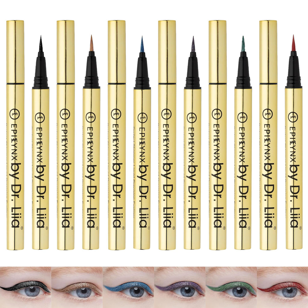 EPILYNX Liquid Eyeliner Gift Set - Waterproof, Hypoallergenic, Vegan, Gluten-Free with Fine Brush Tip (6 Shades)