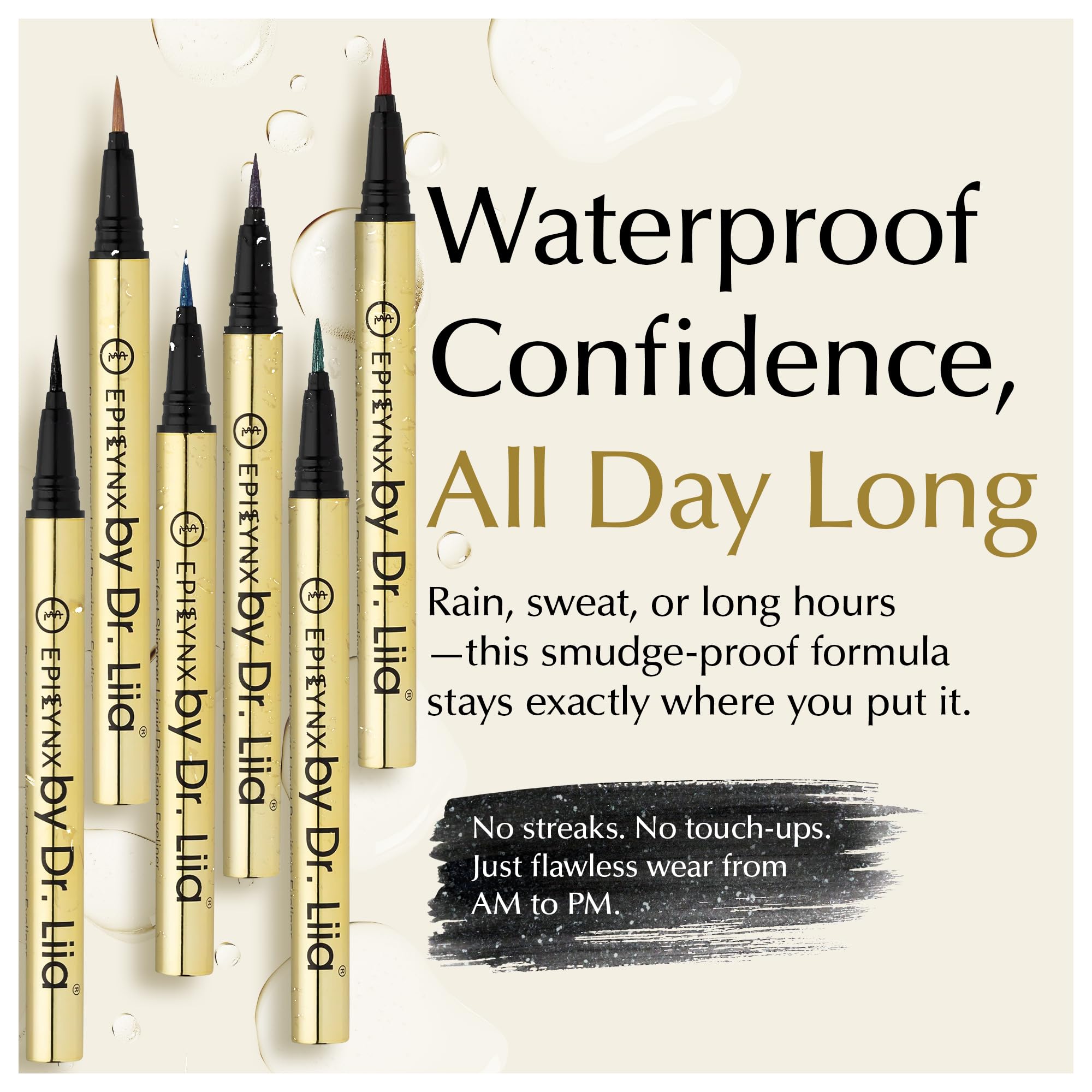 EPILYNX Liquid Eyeliner Gift Set - Waterproof, Hypoallergenic, Vegan, Gluten-Free with Fine Brush Tip (6 Shades)