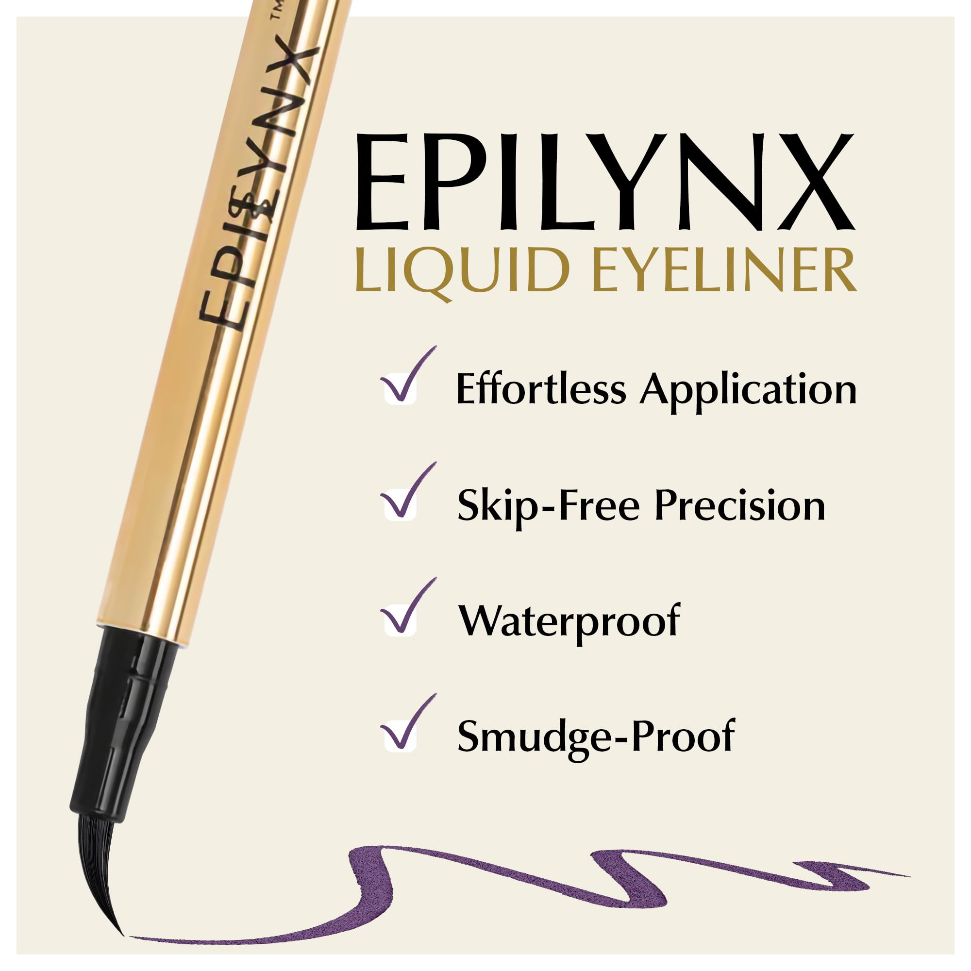 EPILYNX Liquid Eyeliner - Hypoallergenic, Waterproof, Vegan, Purple, 2mL