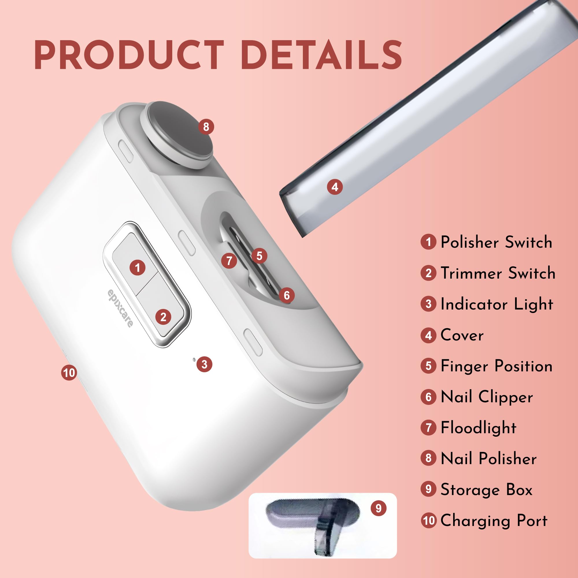 EpixCare Electric Automatic Nail Clipper Trimmer – 2-in-1 Nail Care for All Ages | Rechargeable & Safe
