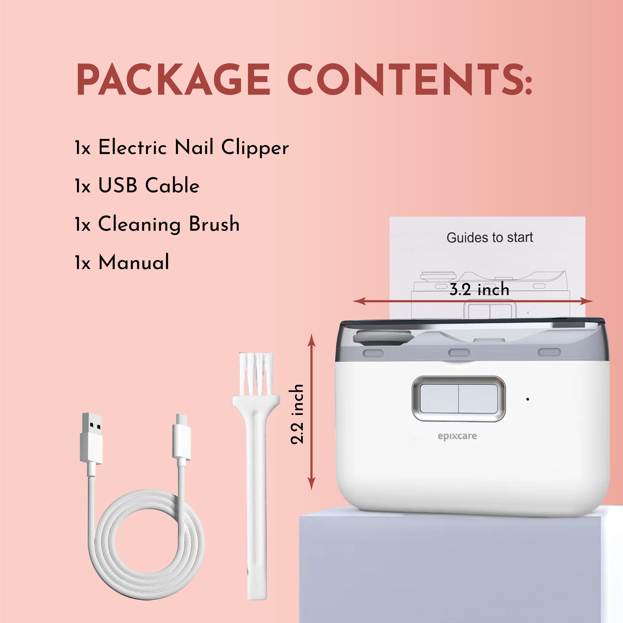EpixCare Electric Automatic Nail Clipper Trimmer – 2-in-1 Nail Care for All Ages | Rechargeable & Safe