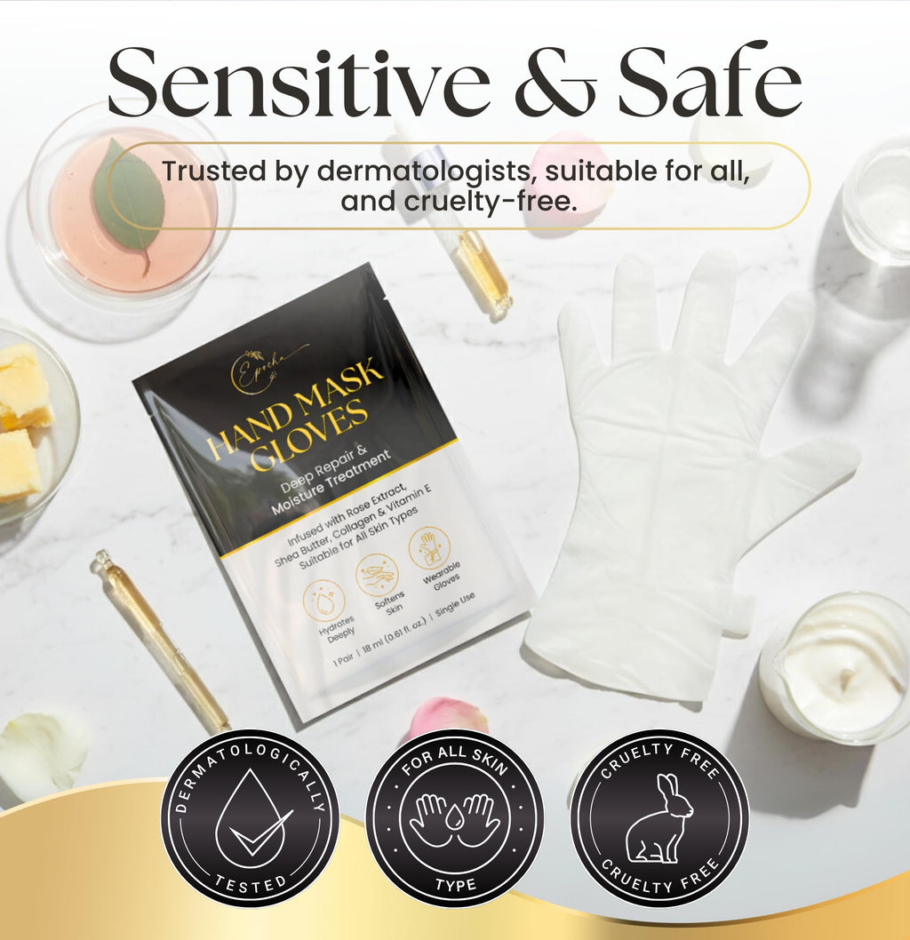 Epocha Hand Mask for Dry Hands - Pack of 6 Pairs with Shea Butter & Vitamin E