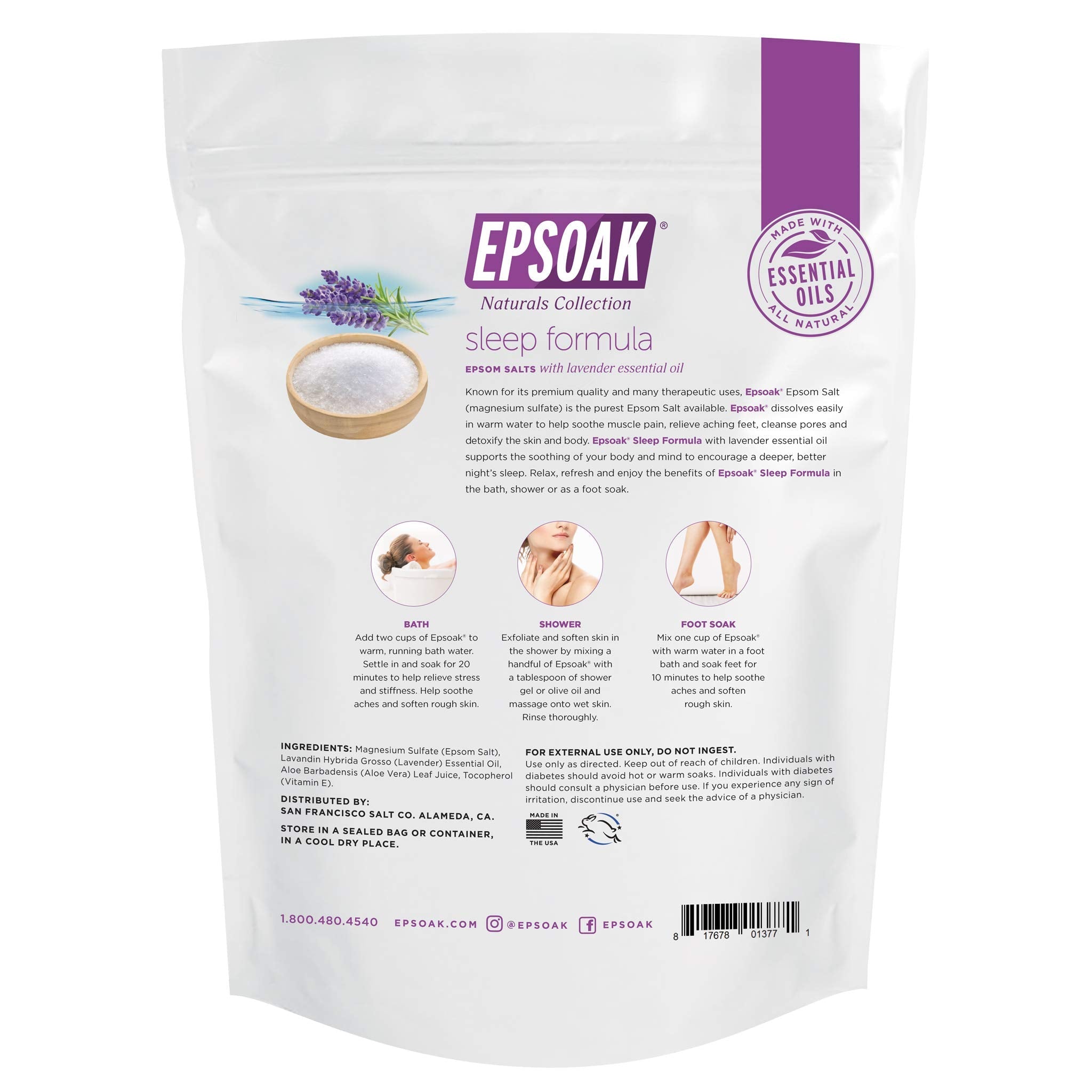 Epsoak Scented Epsom Salt Bundle - Sleep Formula 2 lbs & Muscle Soak 2 lbs