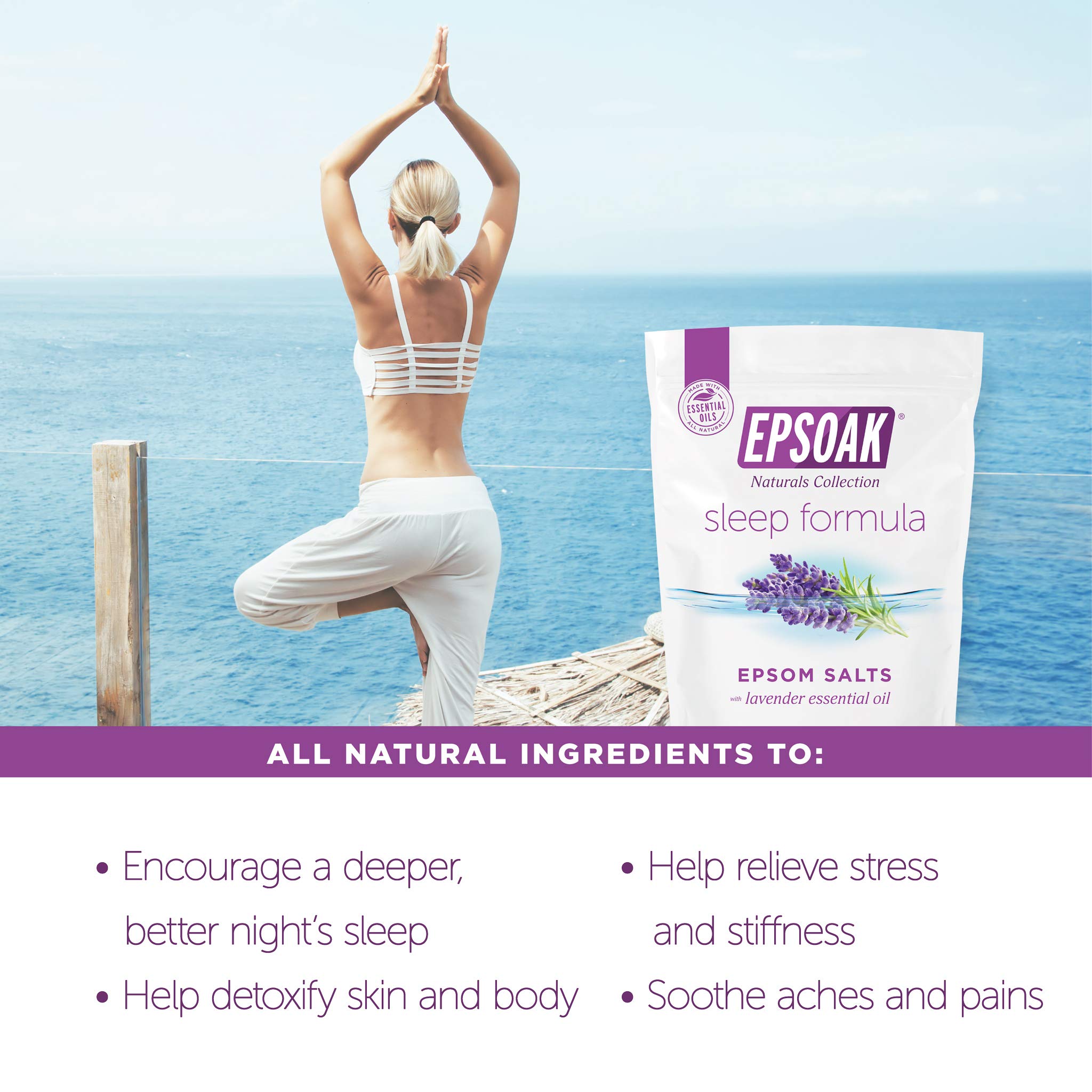 Epsoak Lavender Sleep Epsom Salt 2 lb — 2-Pack, Magnesium Sulfate USP, Resealable USA-Made, Cruelty-Free