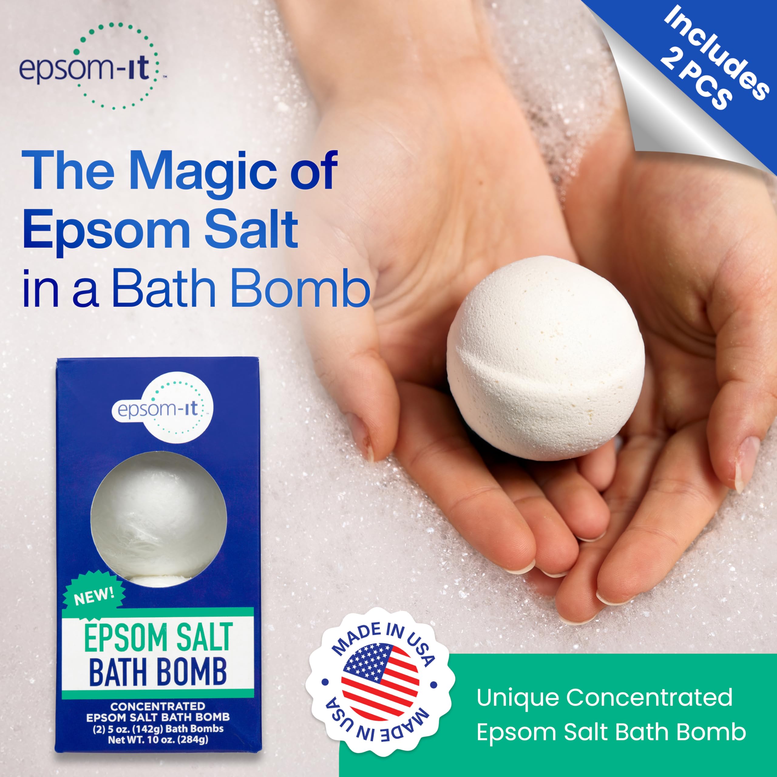 EPSOM-IT Epsom Salt Bath Bombs – Unscented Magnesium Sulfate (2-Pack)