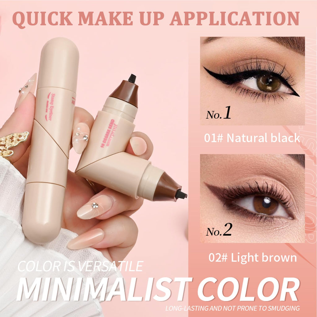 Eqimznv 2PCS Foldable Winged Eyeliner Stamp Pen — 24H Waterproof Gel Eyeliner (Black + Brown)