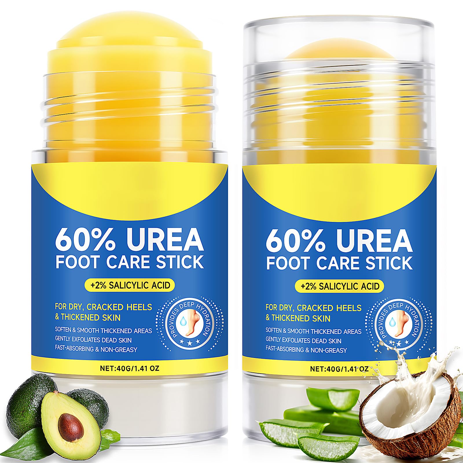 Eqimznv 60% Urea Cream Stick with 2% Salicylic Acid – Maximum Strength Foot Moisturizer (2PCS)