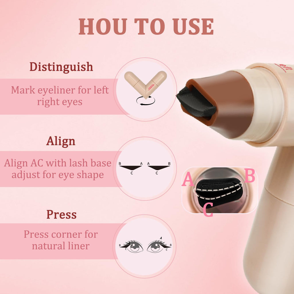 Eqimznv 2PCS Foldable Winged Eyeliner Stamp Pen — 24H Waterproof Gel Eyeliner (Black + Brown)