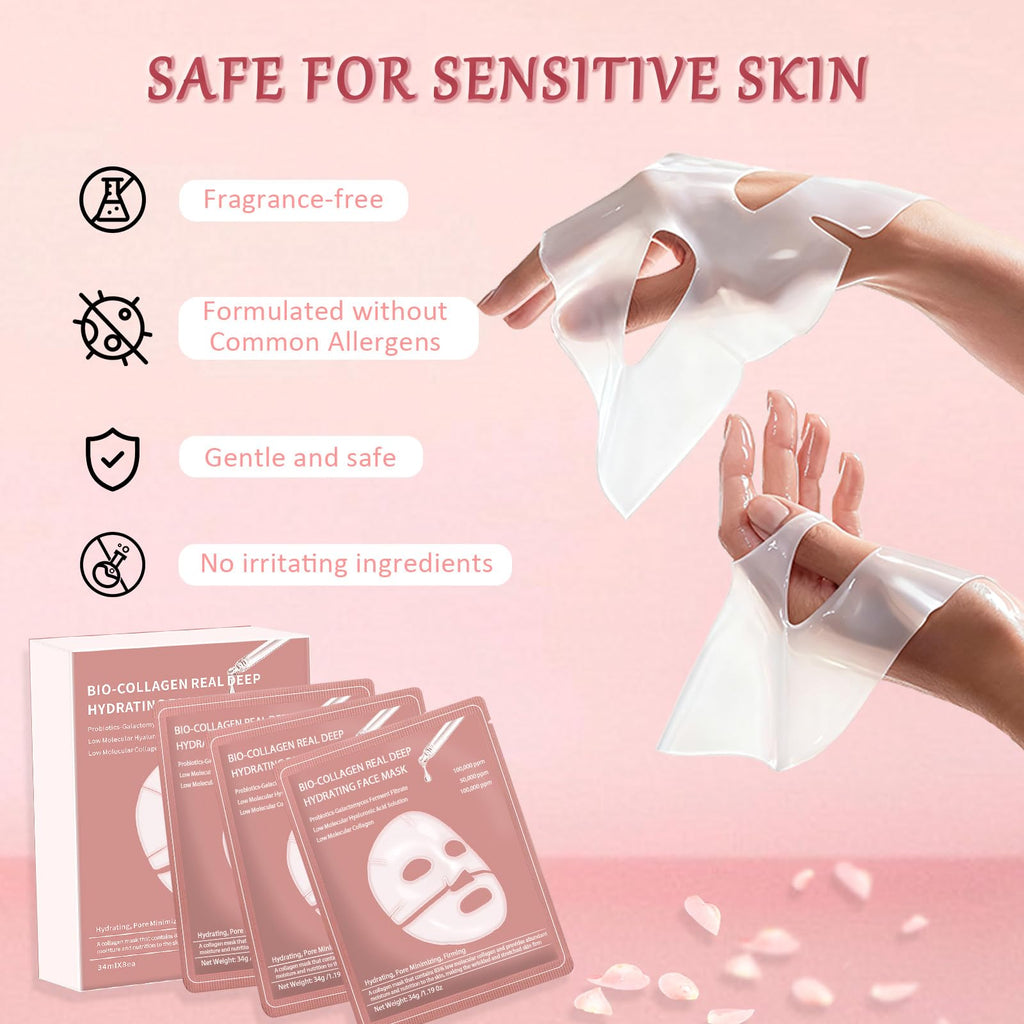 Eqimznv 8 Pcs Collagen Face Mask – Overnight Hydration, Pore Minimizing & Firming