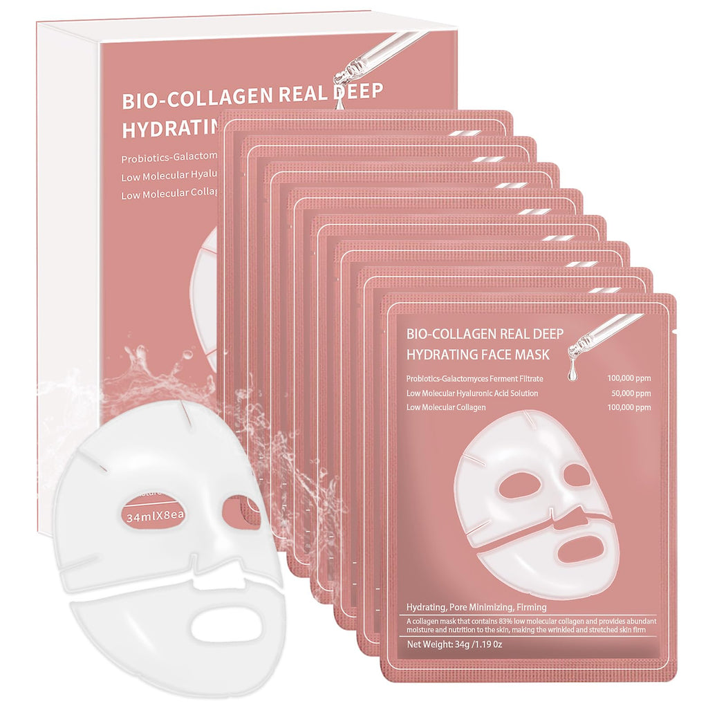 Eqimznv 8 Pcs Collagen Face Mask – Overnight Hydration, Pore Minimizing & Firming
