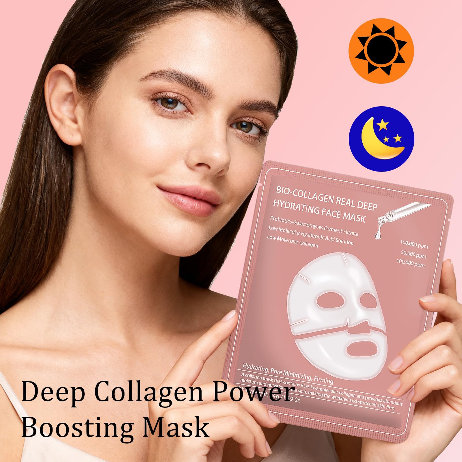 Eqimznv 8 Pcs Collagen Face Mask – Overnight Hydration, Pore Minimizing & Firming