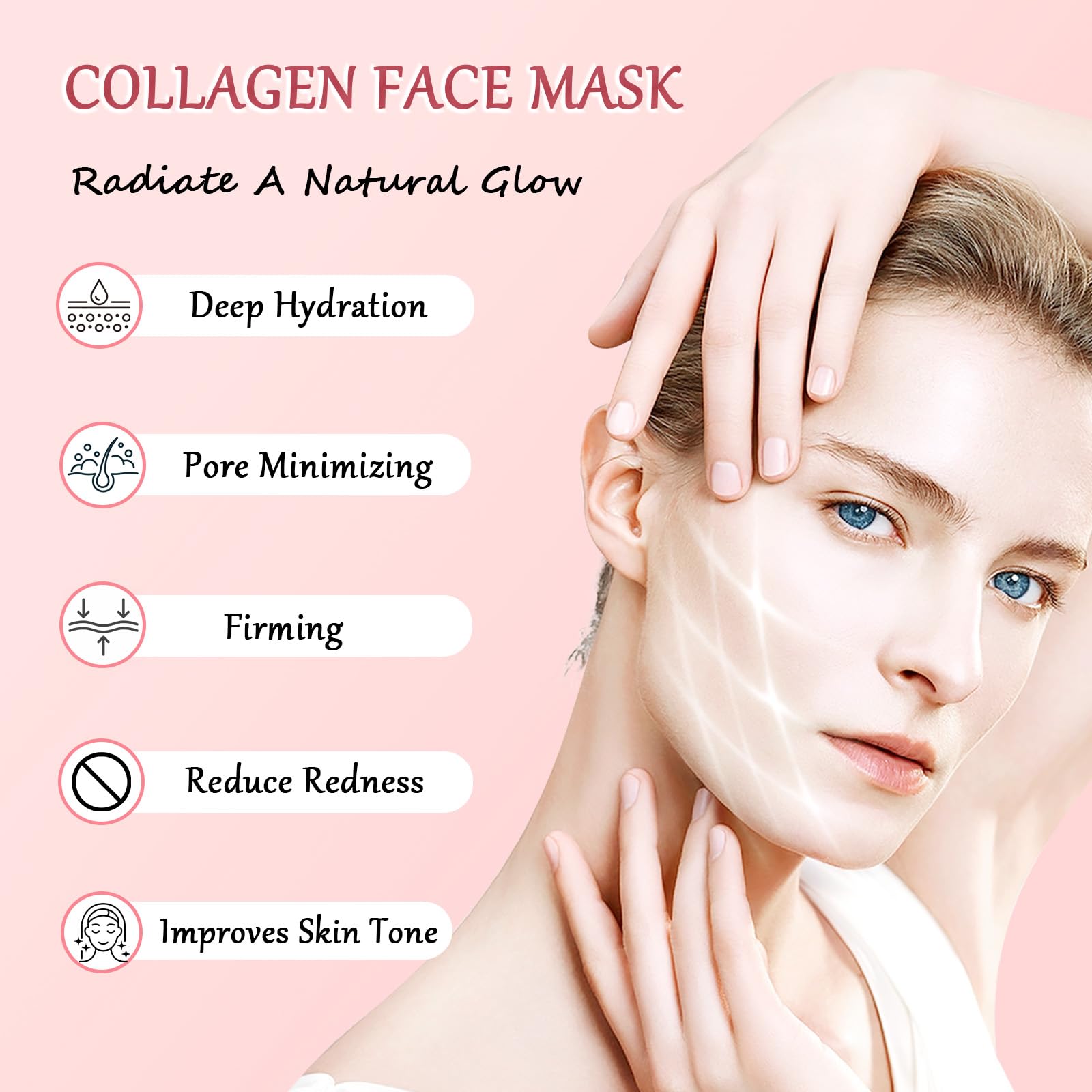Eqimznv 8 Pcs Collagen Face Mask – Overnight Hydration, Pore Minimizing & Firming