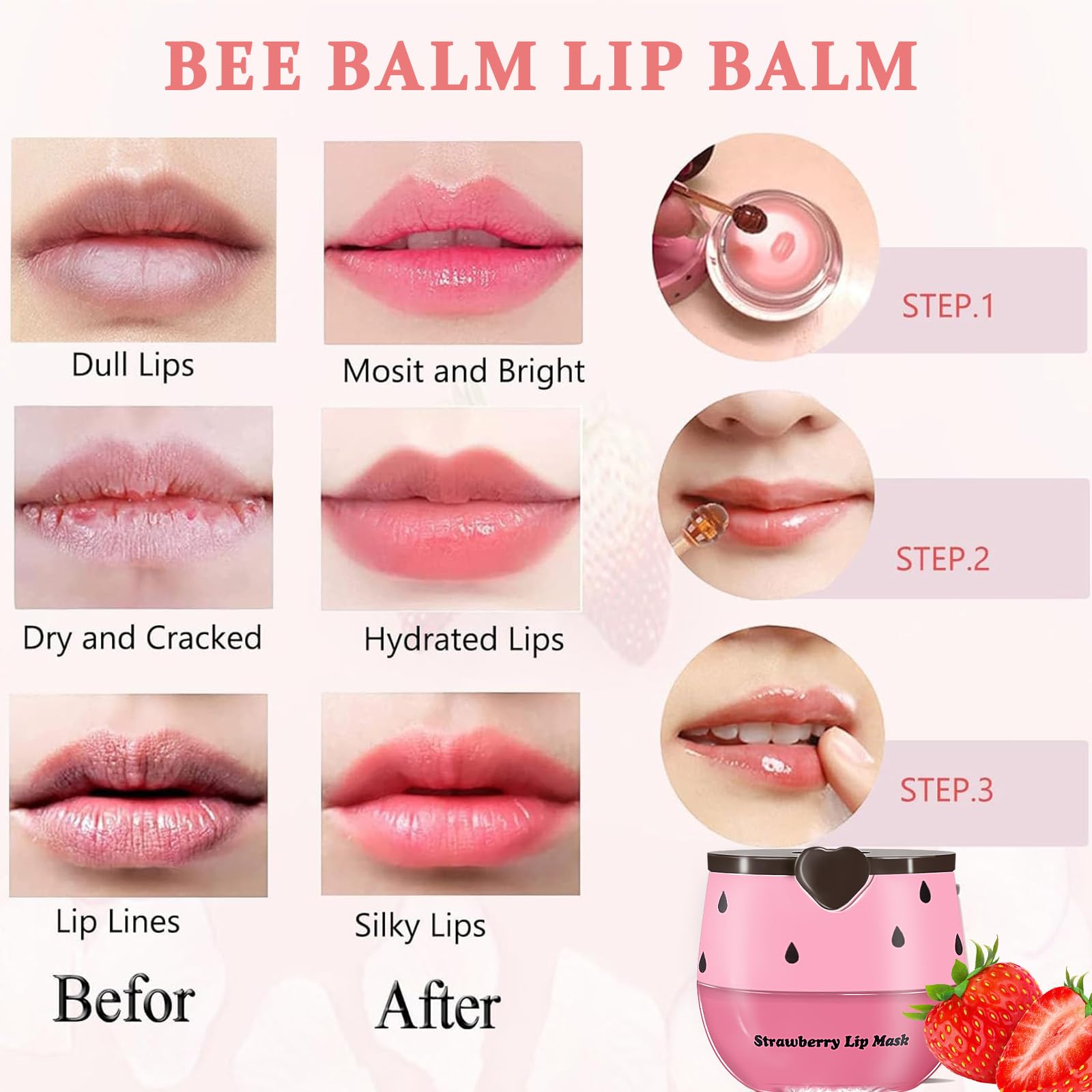 Eqimznv 6 Pcs Bee Lip Balm Honey Pot — Propolis Lip Mask, Overnight Repair & Daily Hydration