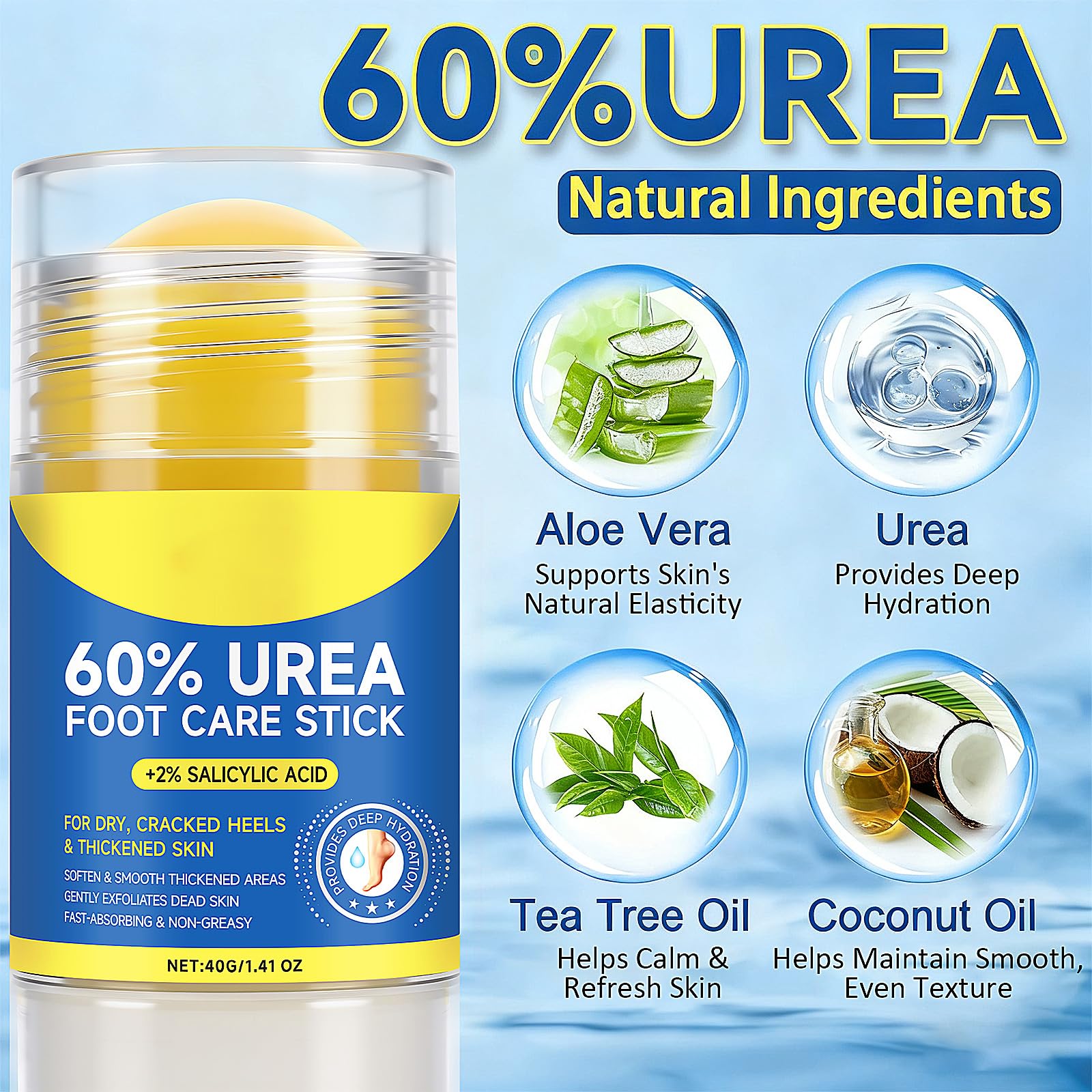 Eqimznv 60% Urea Cream Stick with 2% Salicylic Acid – Maximum Strength Foot Moisturizer (2PCS)