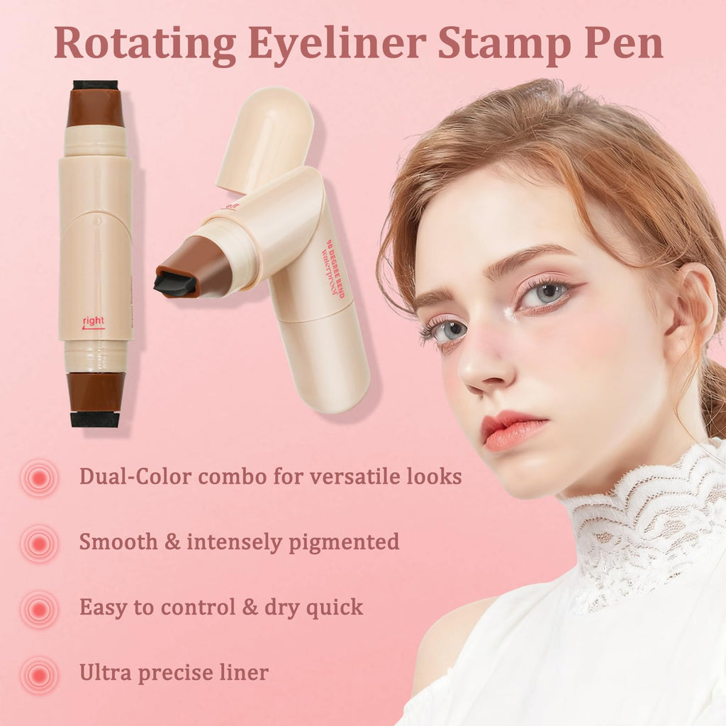 Eqimznv 2PCS Foldable Winged Eyeliner Stamp Pen — 24H Waterproof Gel Eyeliner (Black + Brown)