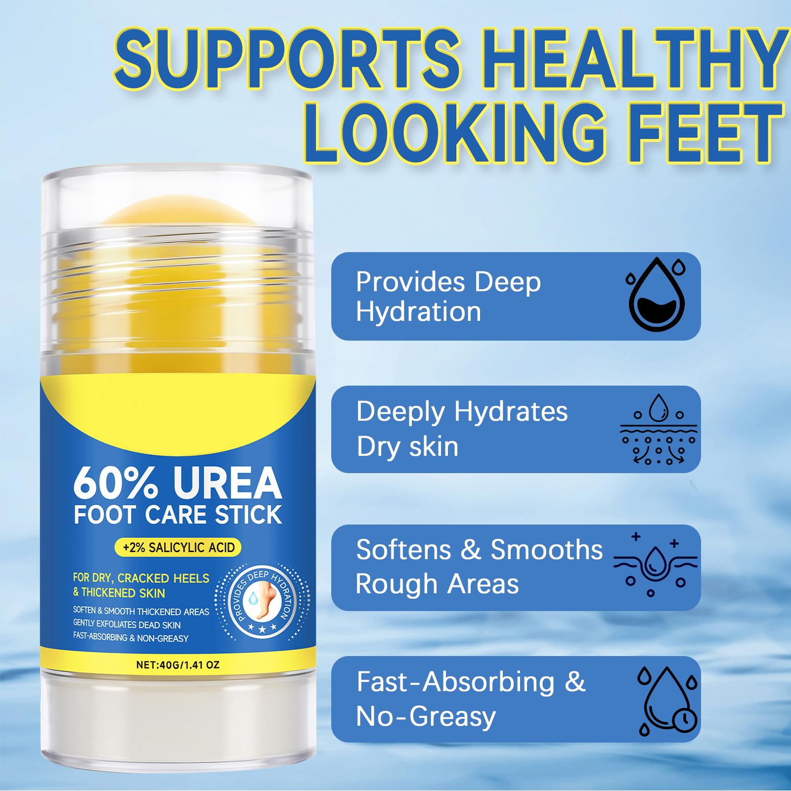 Eqimznv 60% Urea Cream Stick with 2% Salicylic Acid – Maximum Strength Foot Moisturizer (2PCS)