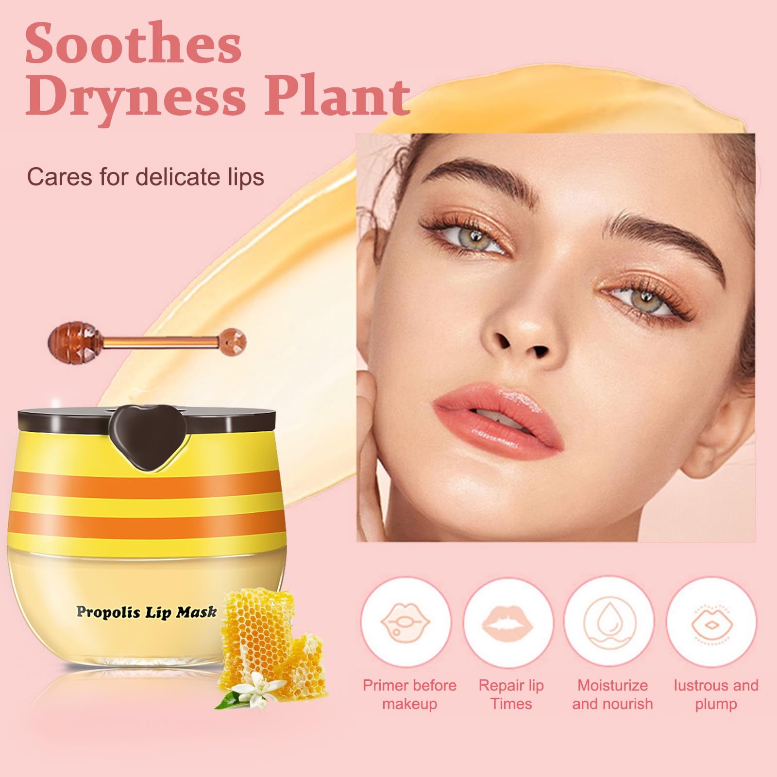 Eqimznv 6 Pcs Bee Lip Balm Honey Pot — Propolis Lip Mask, Overnight Repair & Daily Hydration
