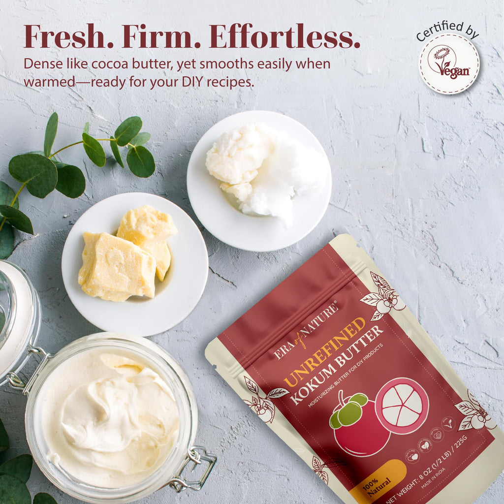 era of nature Kokum Butter Raw 8 oz – Pure DIY Skincare Base for Belly, Body & Lip Care