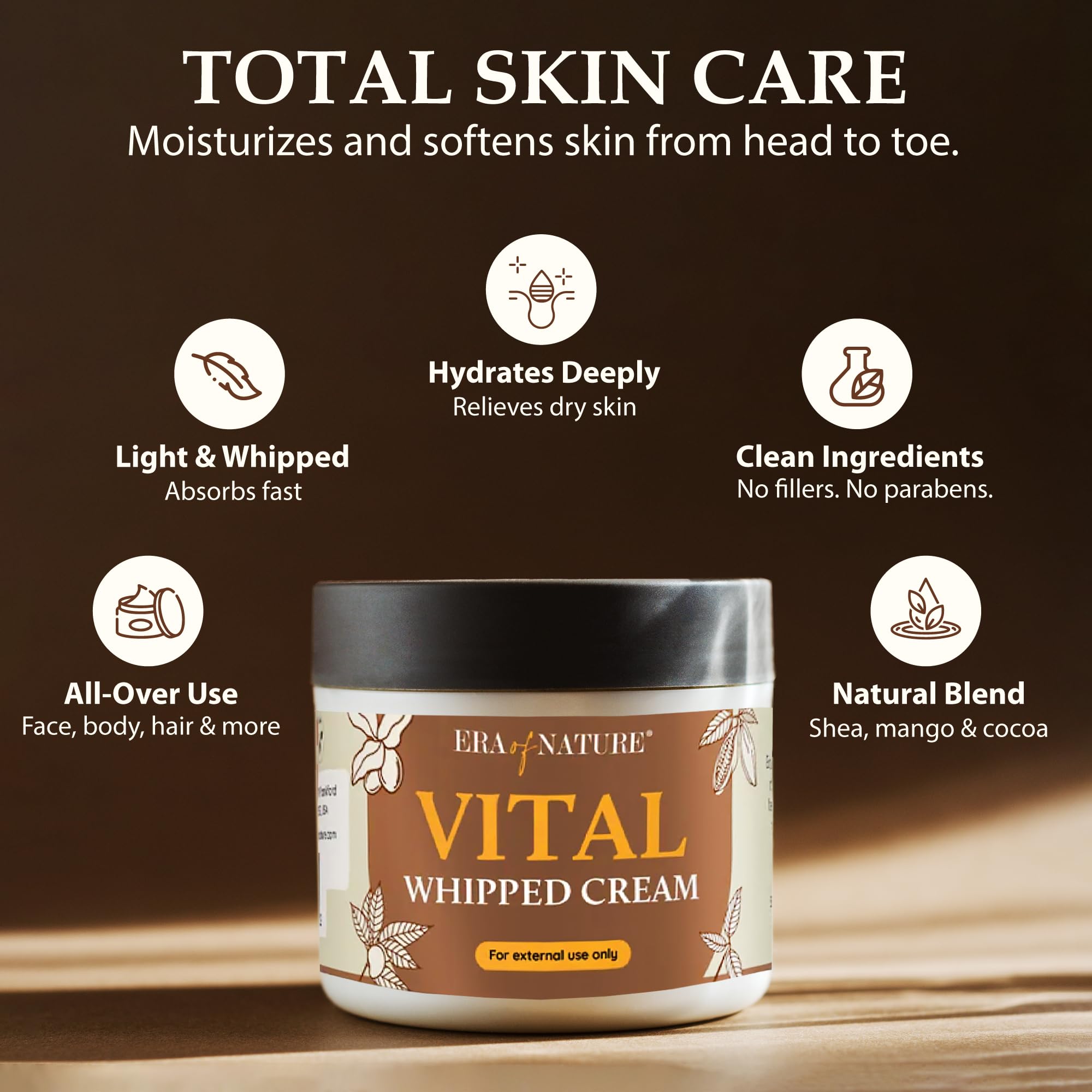 Era of Nature Shea Butter Mango Cocoa Blend Whipped Body Cream – 8oz, Lightweight & Non-Greasy
