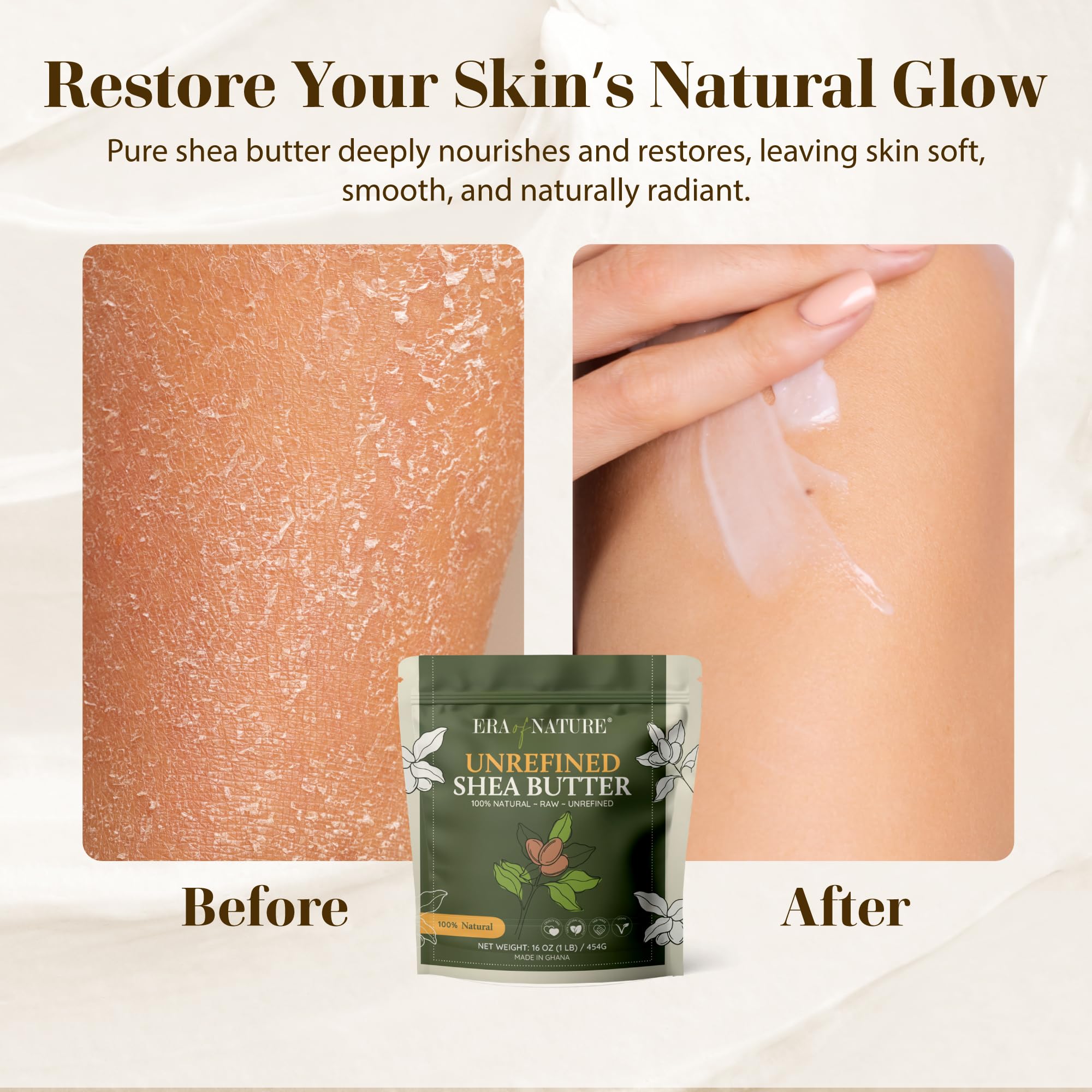 Era of Nature Organic Unrefined Raw African Ivory White Shea Butter 16oz | Moisturizing Skin & Hair, DIY Lip Balm Base