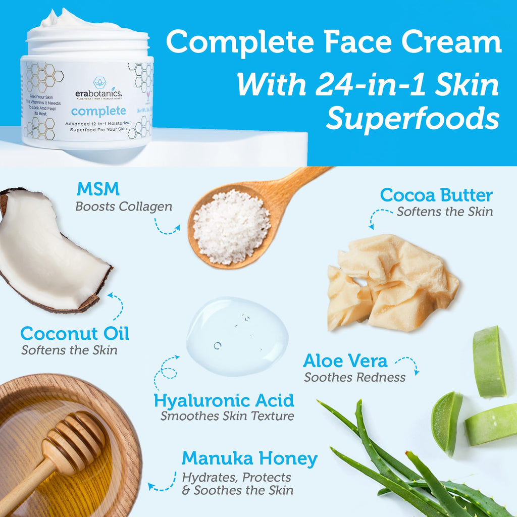 Era Organics Face Moisturizer Cream – 12-in-1 Hydration with Manuka Honey & Hyaluronic Acid