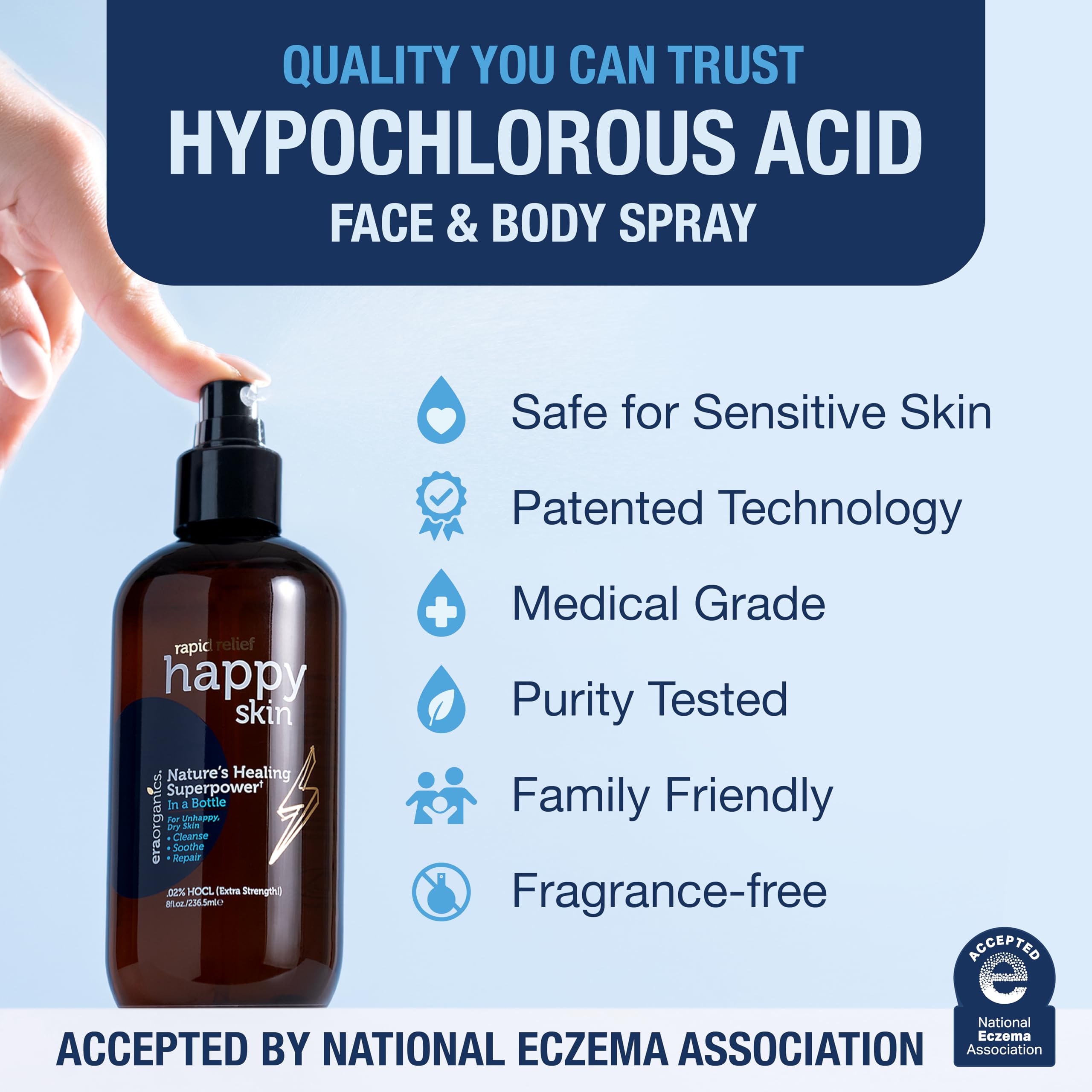 Era Organics Happy Skin HOCl Toner Spray .02% – Extra Strength, Extra Gentle, 8oz