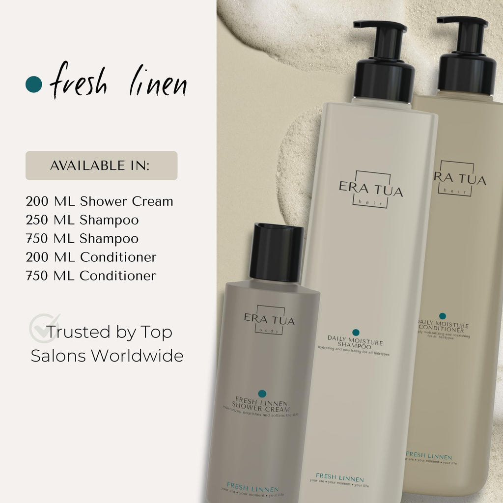 ERA TUA Fresh Linen Daily Moisture Shampoo – Dutch Made, Bergamot Jasmine Rose, 750 ml
