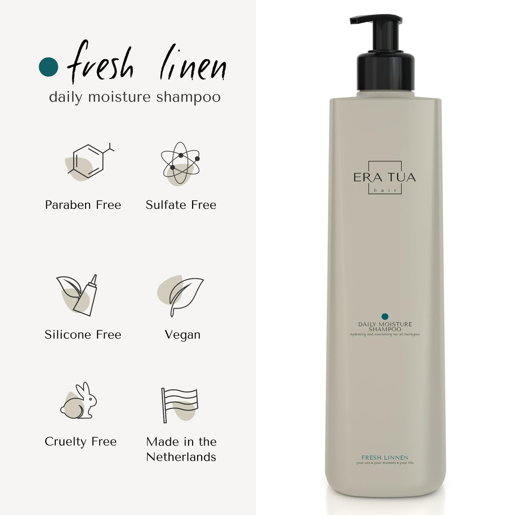 ERA TUA Fresh Linen Daily Moisture Shampoo – Dutch Made, Bergamot Jasmine Rose, 750 ml