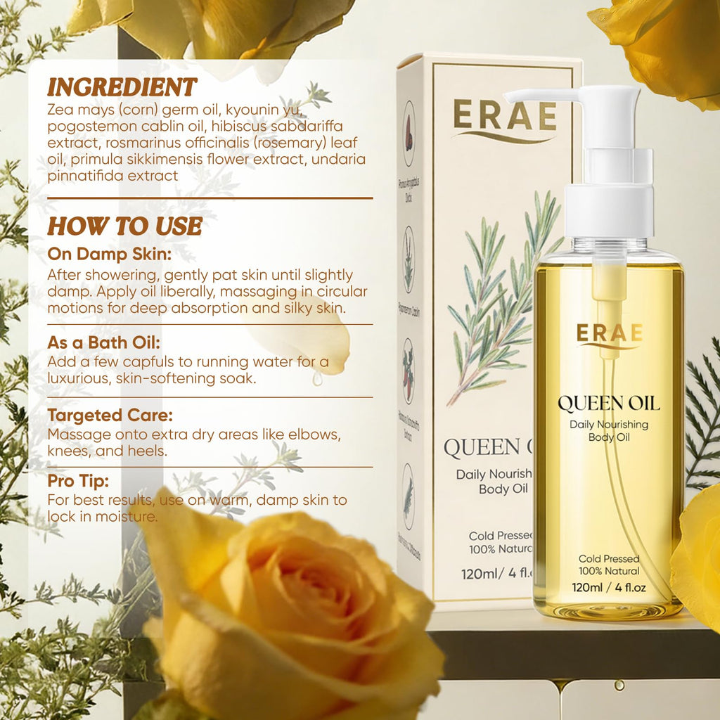 ERAE Queen Oil: Cold-Pressed Botanical Body Oil for Daily Nourishment (2-Pack, 120 ml each)