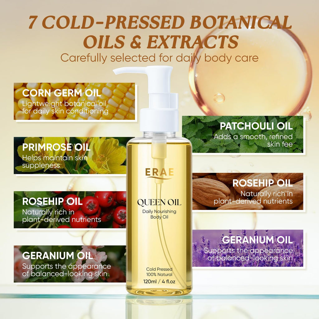 ERAE Queen Oil: Cold-Pressed Botanical Body Oil for Daily Nourishment (2-Pack, 120 ml each)