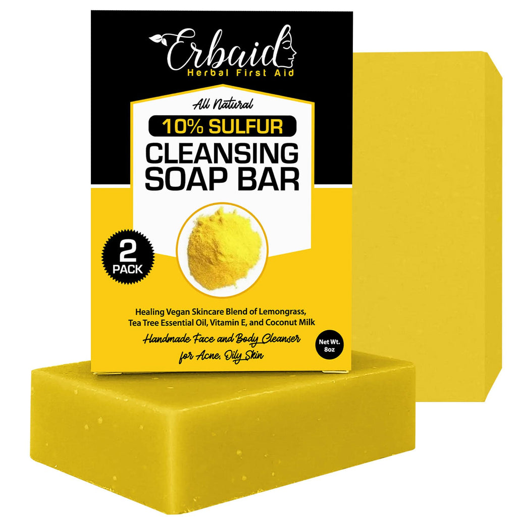Erbaid 10% Sulfur Soap Bar – Acne & Oily Skin Cleanser, USA Made