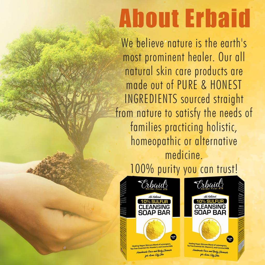 Erbaid 10% Sulfur Soap Bar – Acne & Oily Skin Cleanser, USA Made