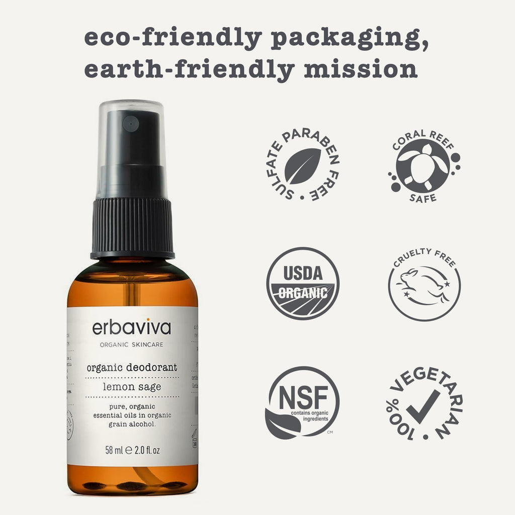 Erbaviva Organic Deodorant – Lemon & Sage, 2 Fl Oz (Pack of 2)