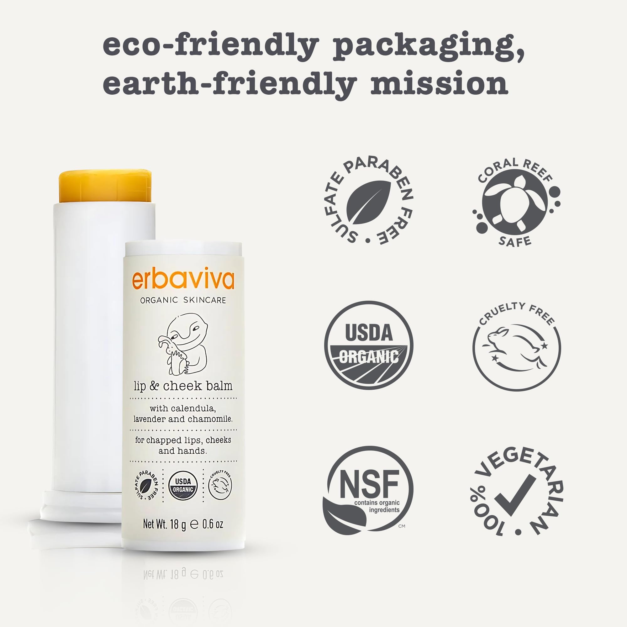 Erbaviva Organic Lip & Cheek Balm – Moisturizing Stick for Baby & Adults | USDA Organic, Shea Butter & Calendula