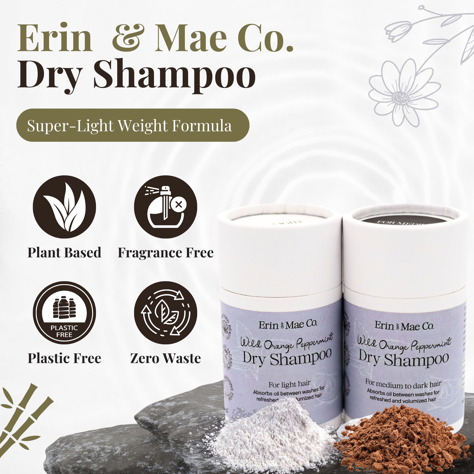 ERIN AND MAE CO. Dry Shampoo Powder – Natural, Non-Aerosol & Fragrance-Free, 2oz Travel Size