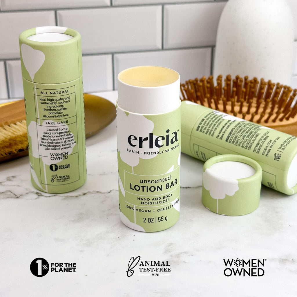 Erleia Travel-Friendly Lotion Bar — Vegan, Cruelty-Free, Plastic-Free, Unscented