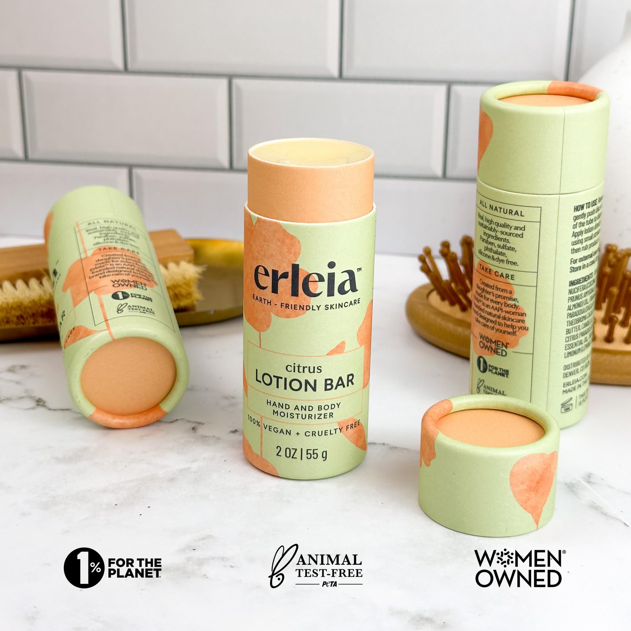 Erleia Travel-Friendly Lotion Bar | Citrus, Vegan & Plastic-Free