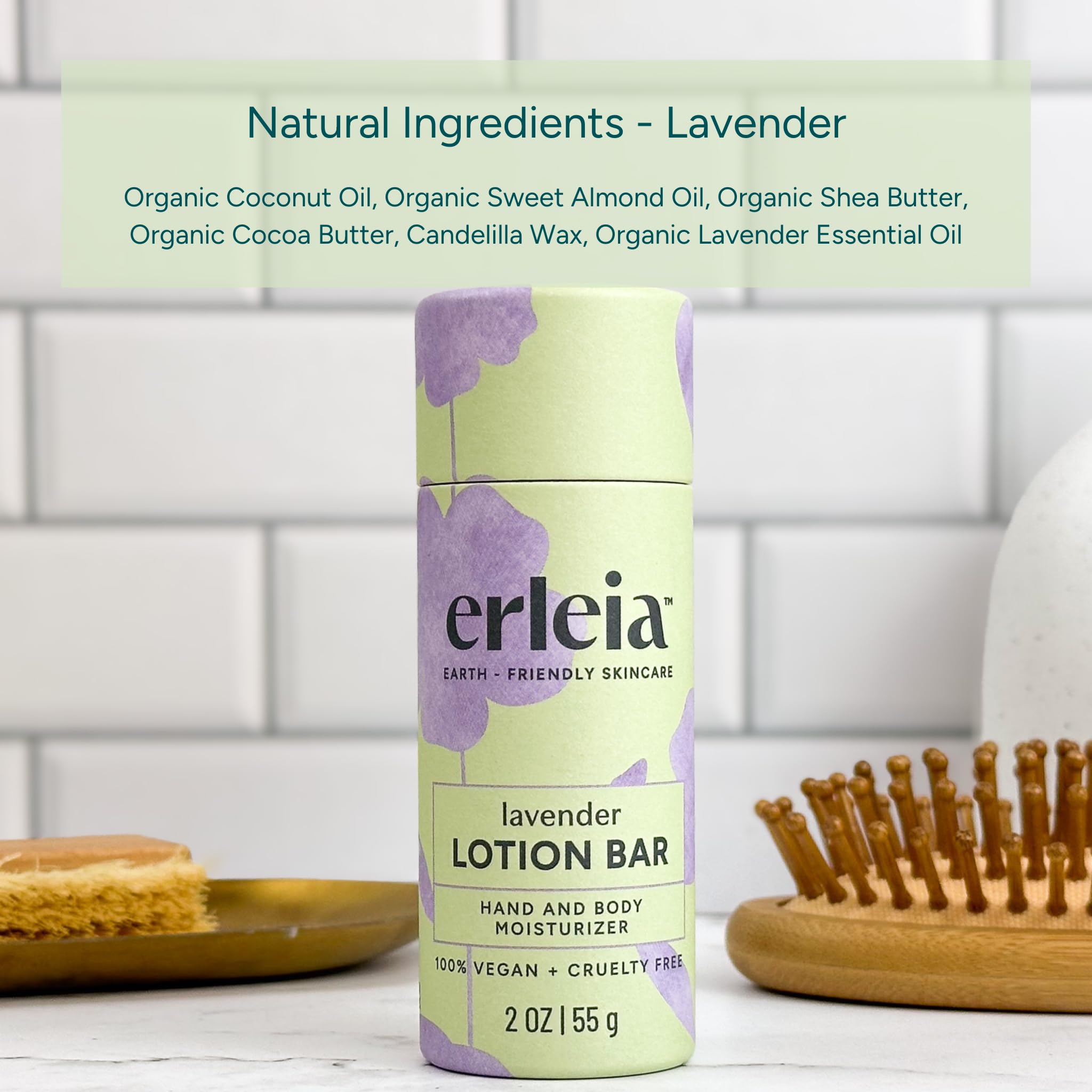 Erleia Travel-Friendly Lavender Lotion Bar — Vegan & Plastic-Free