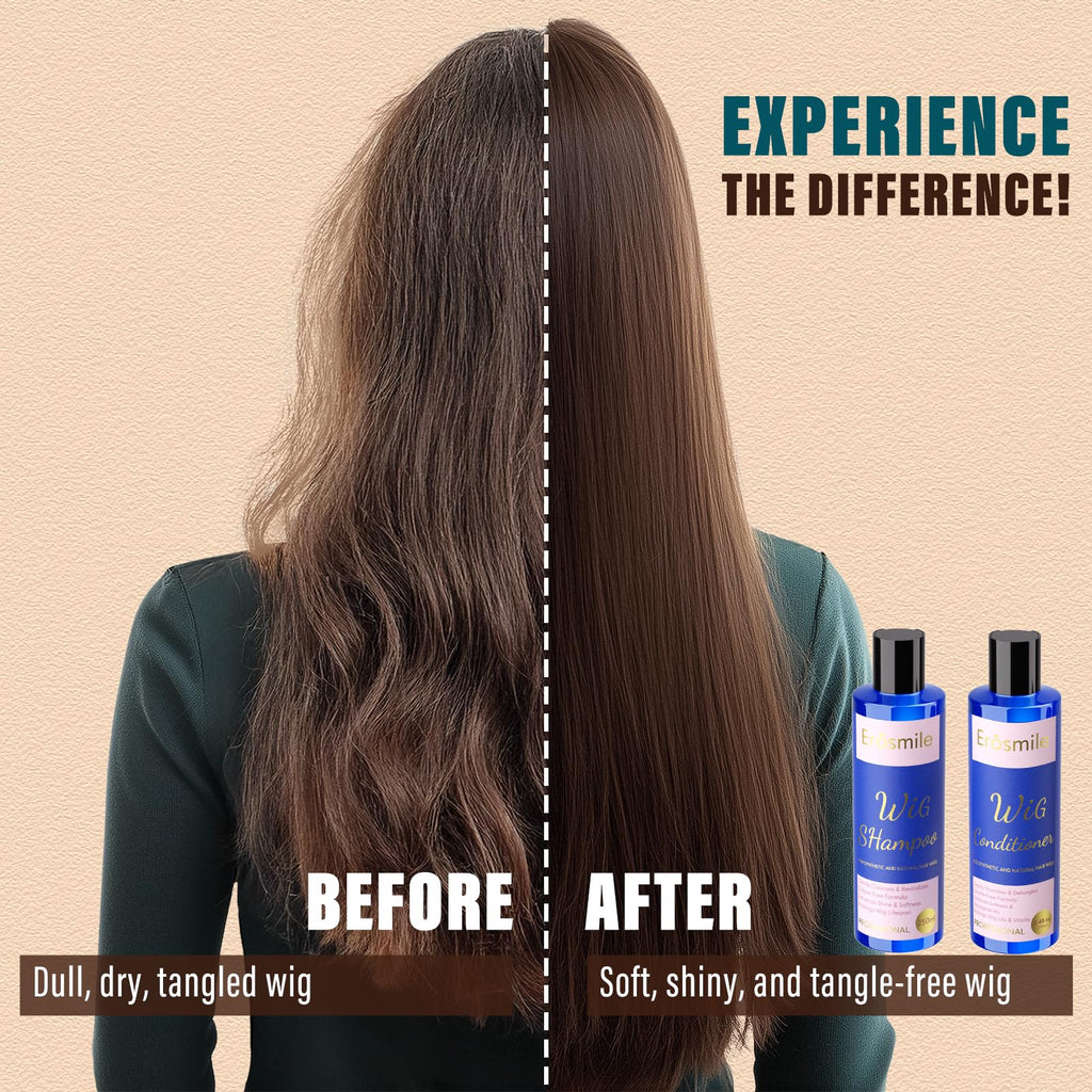 EROSMILE Luxury Wig Shampoo & Conditioner Set for Synthetic & Natural Wigs | Sulfate-Free, Deep Nourishment — 2-Pack