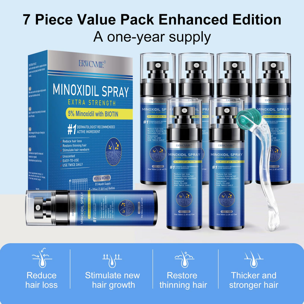 ERWCNMIE 5% Minoxidil Spray for Men & Women – 7 Bottle Pack (11‑Month Supply)