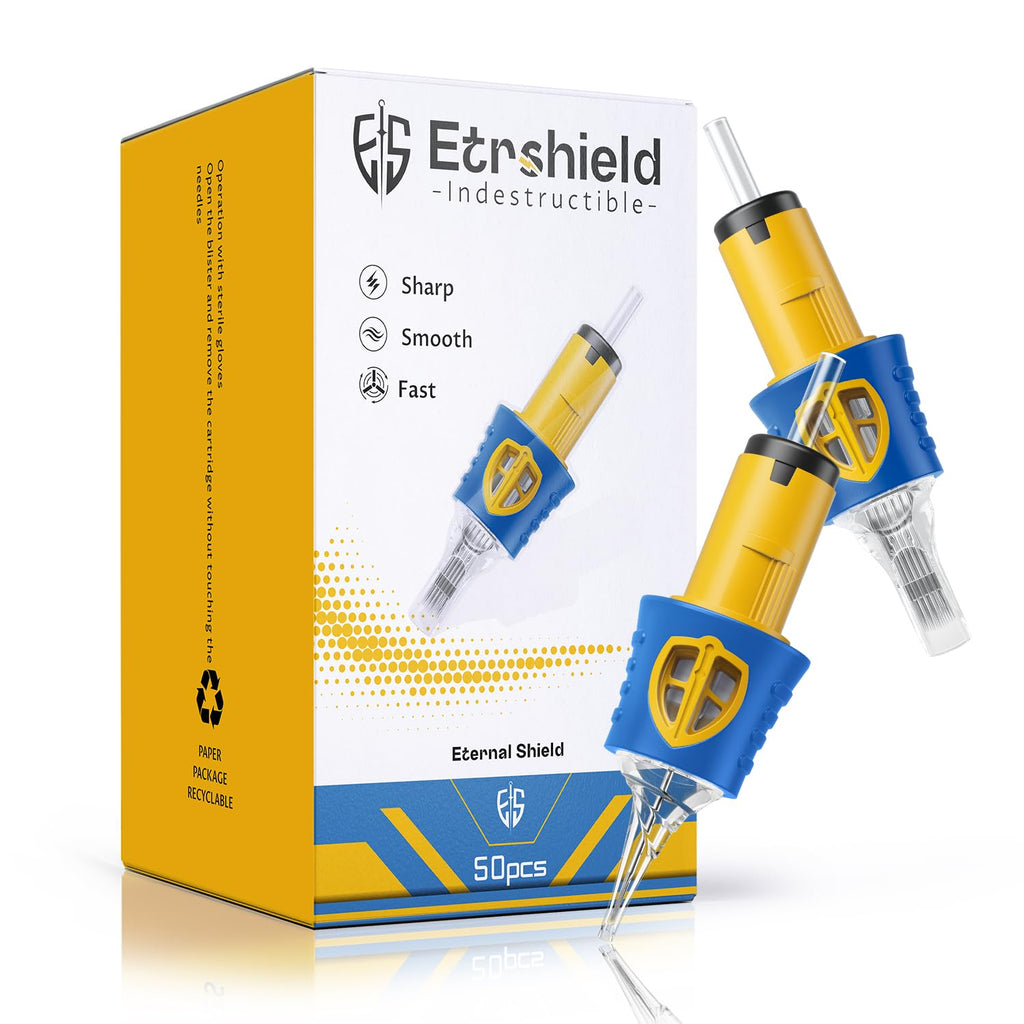 ES SHIELD Tattoo Needle Cartridges 50pc Assorted Set – Standard #12, 3RL, 5RL, 7RL, 9RL, 5RS, 9RS, 15M1, 21M1, 15RM, 21RM for Tattoo Pens