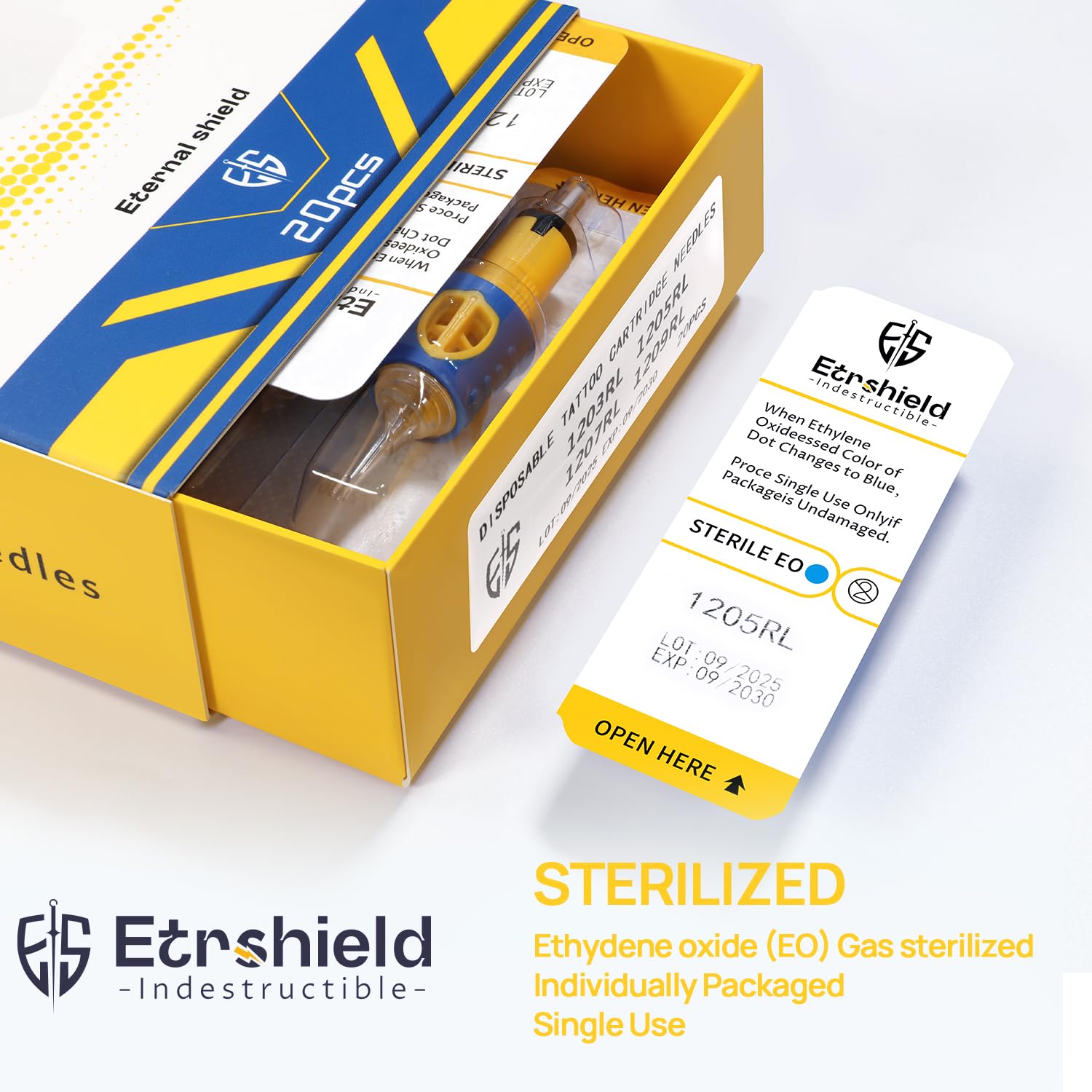 ES SHIELD Tattoo Needle Cartridges 50pc Assorted Set – Standard #12, 3RL, 5RL, 7RL, 9RL, 5RS, 9RS, 15M1, 21M1, 15RM, 21RM for Tattoo Pens