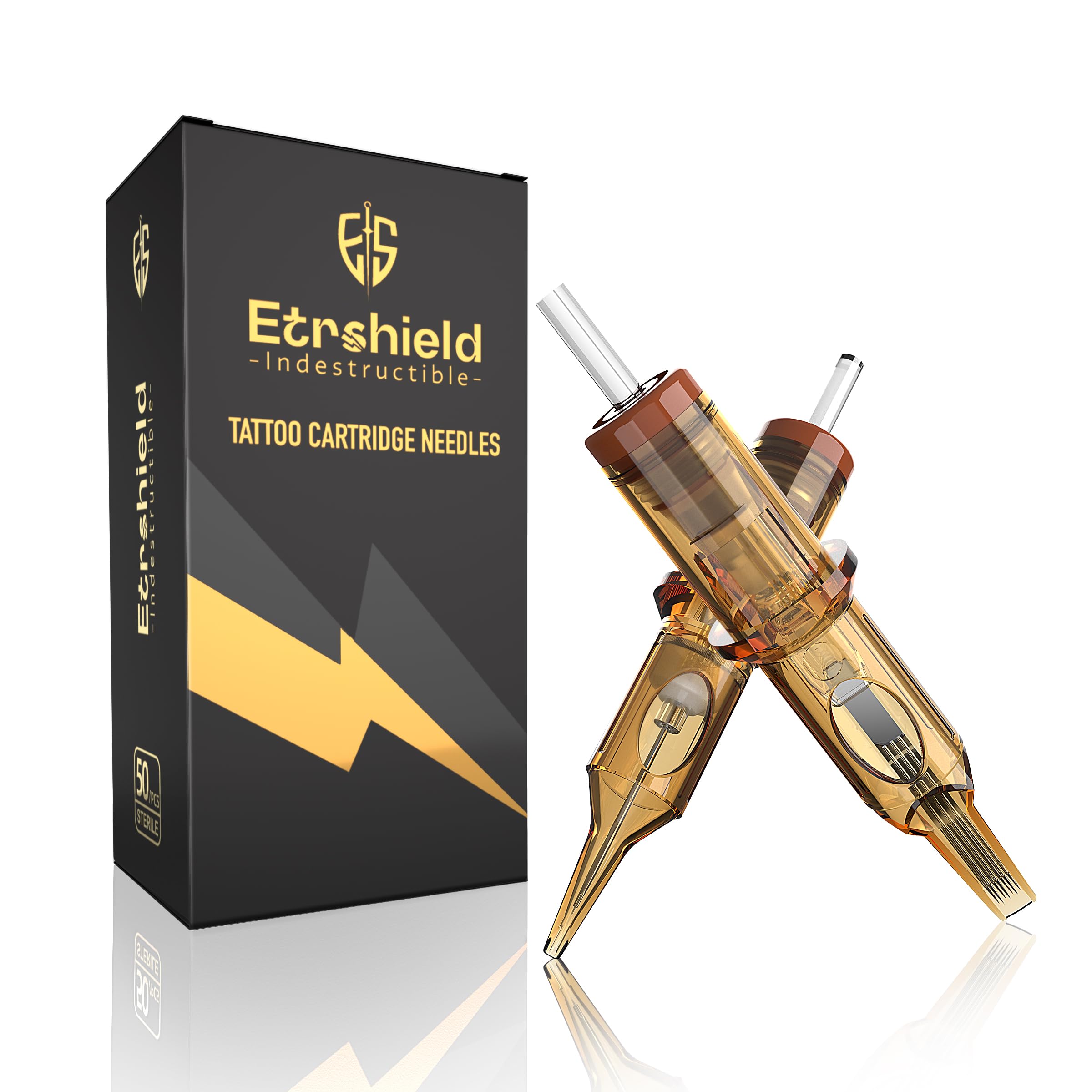 ES ETRSHIELD GEM Tattoo Cartridges – 50pc Needle Assortment (5x Each) RL/RS/M1/RM